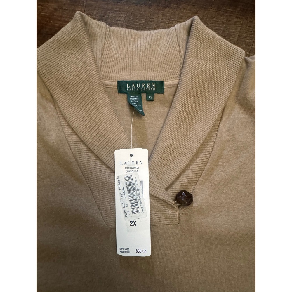 Lauren Ralph Lauren Women's 2X Beige Shawl Collar Cotton Sweater NWT - Picture 2 of 5